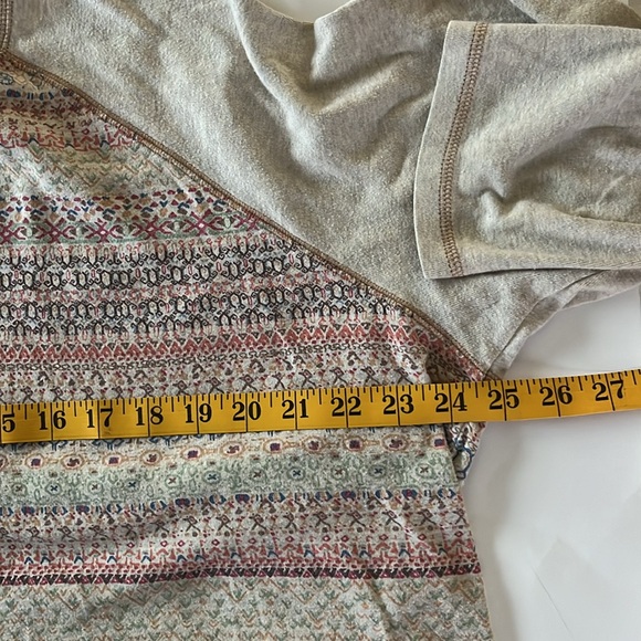 SO blue sigrid olsen VTG Y2K raglan slv cotton crop top boho geo multi color 2X - Picture 11 of 13